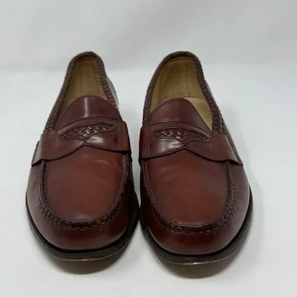 Allen Edmonds Newcastle Loafers Mens 11.5 D Brown Leather Weave Slip On Dress Vintage Allen Edmonds Foley Brown Woven Loafers 10B - Etsy main image 4